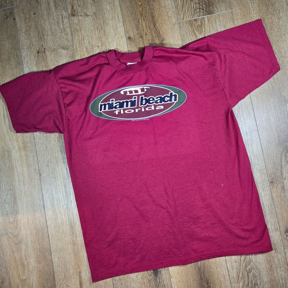 Vintage 90s Miami Beach Florida T Shirt XL 3D Logo Tourist Spring Break Surf